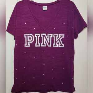 PINK Victoria Secret Deep Heathered Maroon Oversized Bling T With Rhinestones,SM